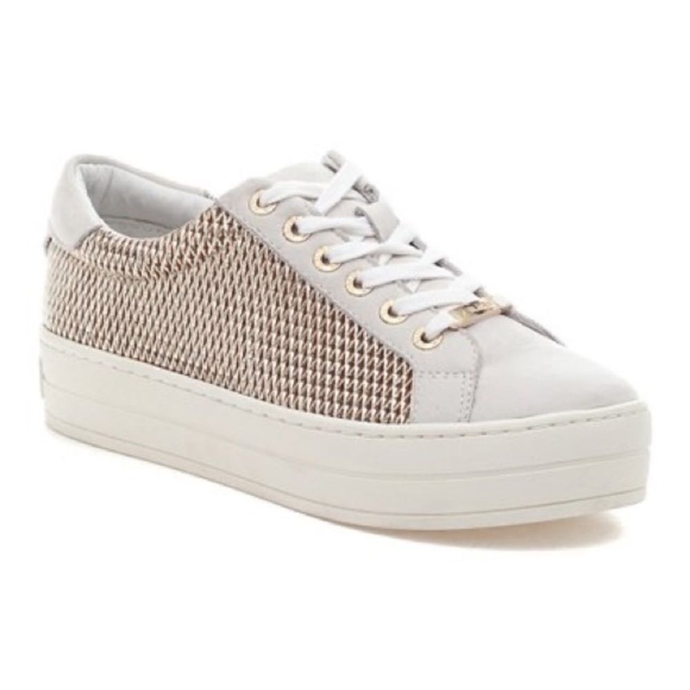 J/Slides Gold Hilton Leather‎ Platform Sneaker. Size 7.5.  B69